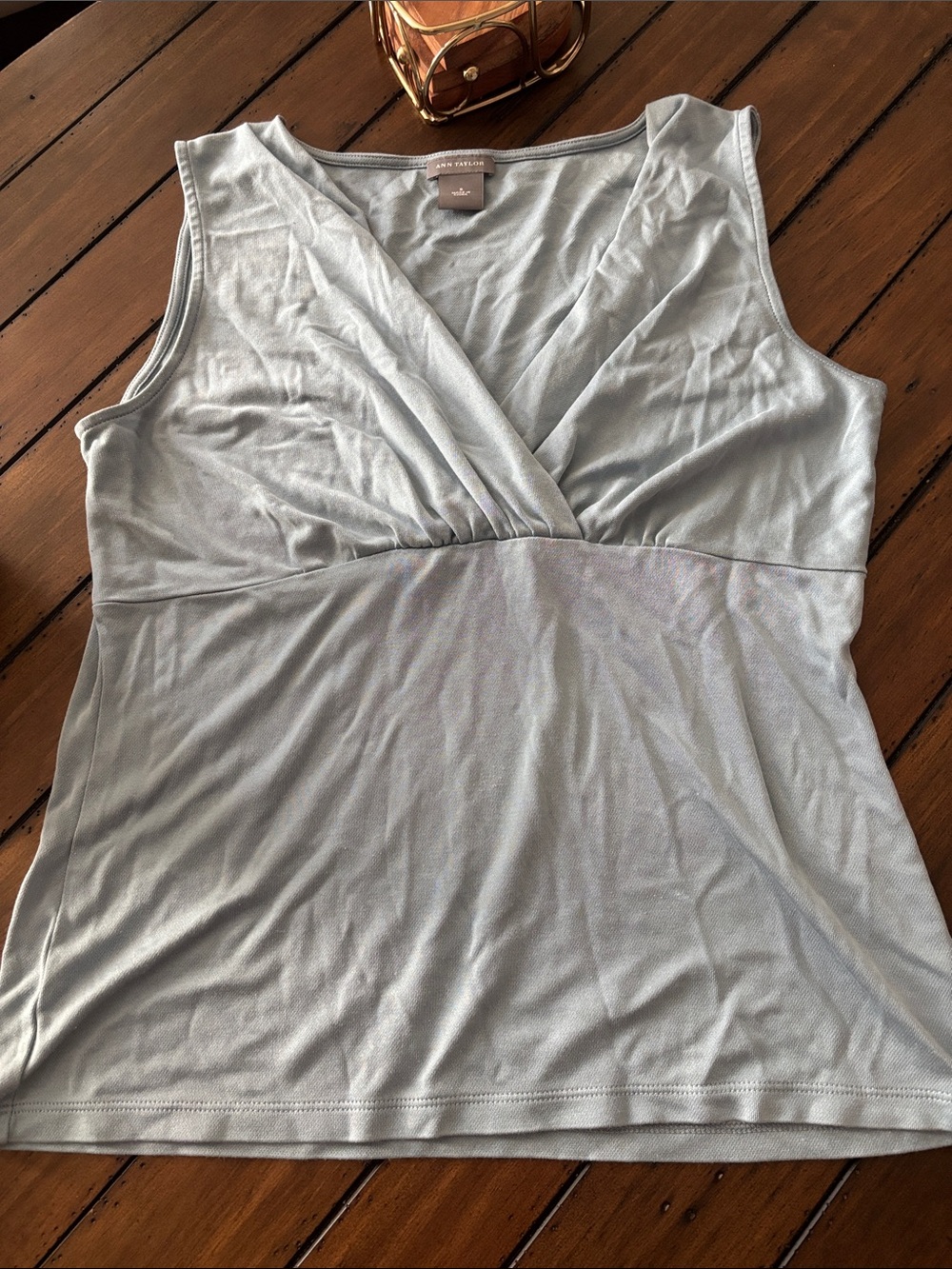 Ann Taylor Light Blue V-Neck Gathered Sleeveless Camisole